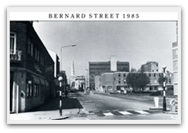 Bernard Street, the same view in 1985, with the Glasgow Pub on the left, now our offices The former 1985 Bridge Street