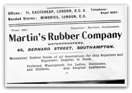 1927 Southampton Docks Shipping Guide advert Martins Rubber 1927 Southampton Docks Shipping Guide