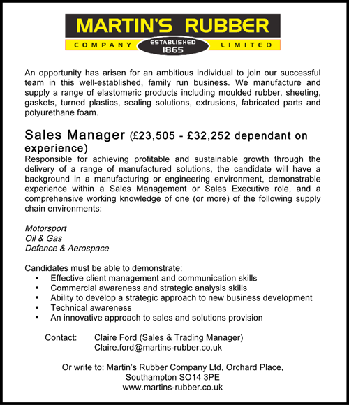Martins Rubber Sales Manager Vacancy