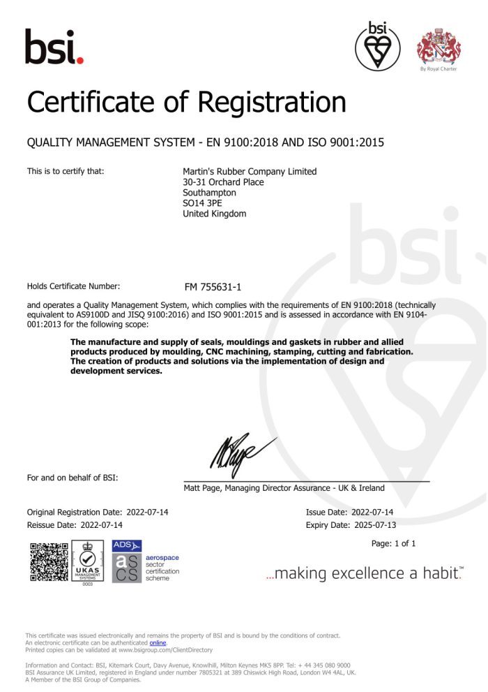 Quality Management System ISO 9001:2015 | Martin's Rubber