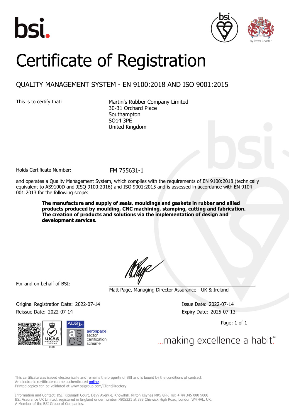 EN 9100 Certificate FM 755631-1