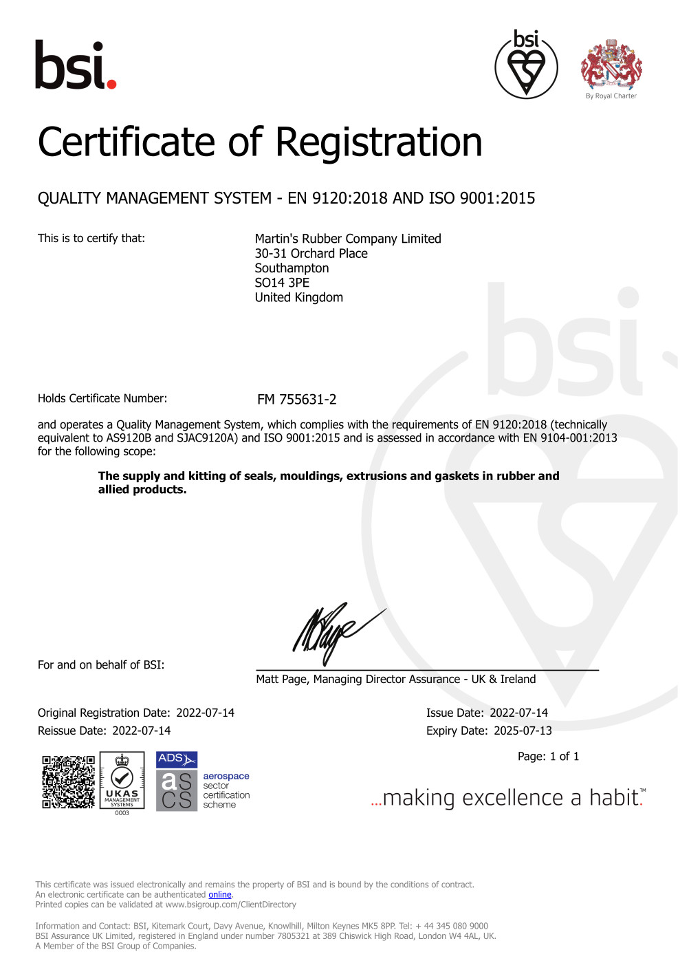 EN 9120 Certificate FM 755631-2